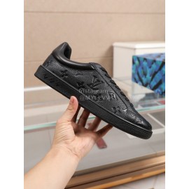 LV Black Monogram Embossed Cowhide Casual Sneakers For Men 