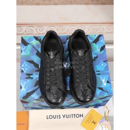 LV Black Monogram Embossed Cowhide Casual Sneakers For Men 