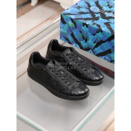 LV Black Monogram Embossed Cowhide Casual Sneakers For Men 