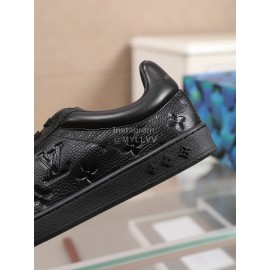 LV Black Monogram Embossed Cowhide Casual Sneakers For Men 