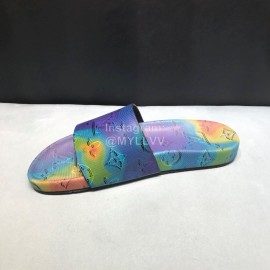 LV Summer Monogram Cowhide Slippers For Men Purple