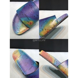 LV Summer Monogram Cowhide Slippers For Men Purple