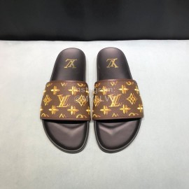 LV Summer Monogram Cowhide Slippers For Men Coffee