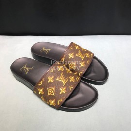 LV Summer Monogram Cowhide Slippers For Men Coffee