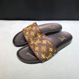 LV Summer Monogram Cowhide Slippers For Men Coffee
