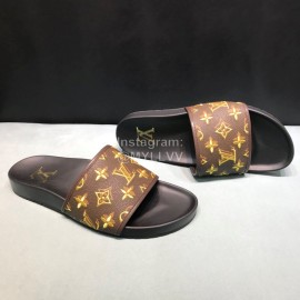 LV Summer Monogram Cowhide Slippers For Men Coffee