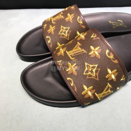 LV Summer Monogram Cowhide Slippers For Men Coffee