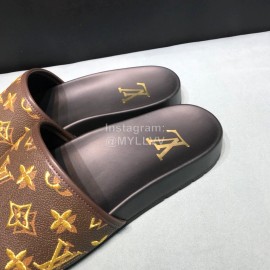 LV Summer Monogram Cowhide Slippers For Men Coffee