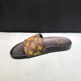 LV Summer Monogram Cowhide Slippers For Men Coffee