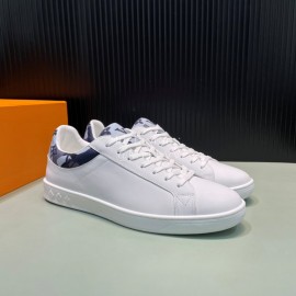 LV White Leather Lace Up Sneakers For Men