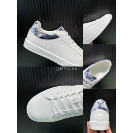 LV White Leather Lace Up Sneakers For Men