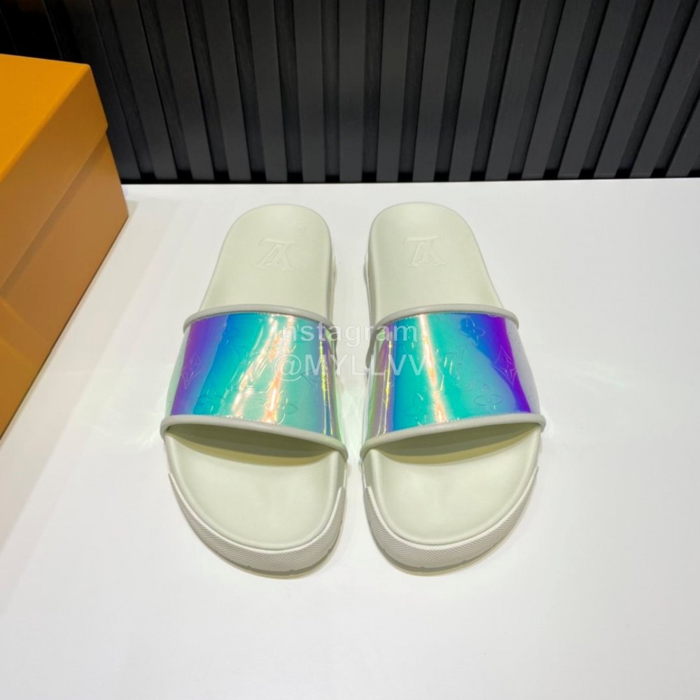 LV Summer Monogram Rubber Sole Colorful Slippers White