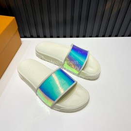 LV Summer Monogram Rubber Sole Colorful Slippers White