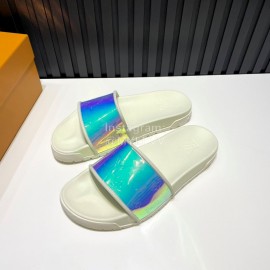 LV Summer Monogram Rubber Sole Colorful Slippers White