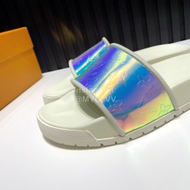 LV Summer Monogram Rubber Sole Colorful Slippers White