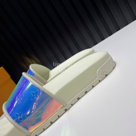 LV Summer Monogram Rubber Sole Colorful Slippers White