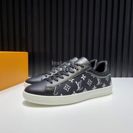 LV Black Monogram Printed Calf Leather Casual Shoes For Men 