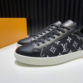 LV Black Monogram Printed Calf Leather Casual Shoes For Men 
