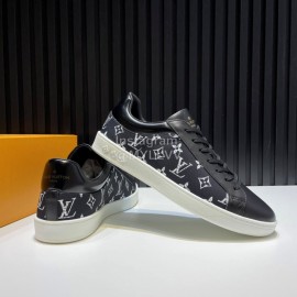 LV Black Monogram Printed Calf Leather Casual Shoes For Men 