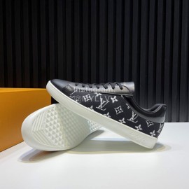LV Black Monogram Printed Calf Leather Casual Shoes For Men 