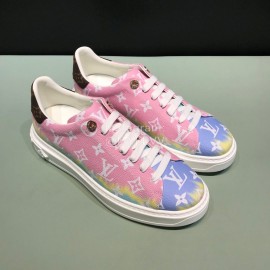 LV Tie-Dyed Monogram Cowhide Sneakers For Men And Women Pink