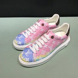LV Tie-Dyed Monogram Cowhide Sneakers For Men And Women Pink