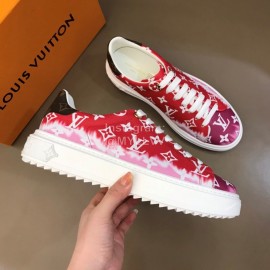 LV Tie-Dyed Monogram Cowhide Thick Soled Sneakers For Men And Women Red