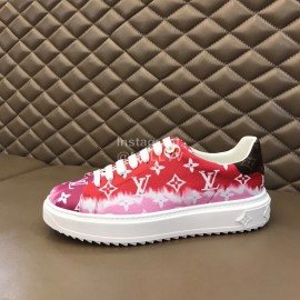 LV Tie-Dyed Monogram Cowhide Thick Soled Sneakers For Men And Women Red