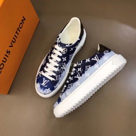 LV Tie-Dyed Monogram Cowhide Thick Soled Sneakers For Men And Women Blue