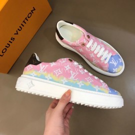 LV Tie-Dyed Monogram Cowhide Thick Soled Sneakers For Men And Women Pink