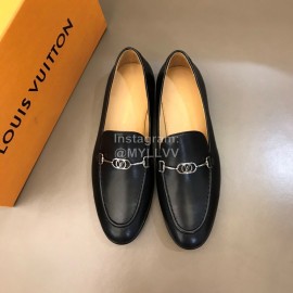 LV Cowhide Hardware Buckle Loafers For Men Black