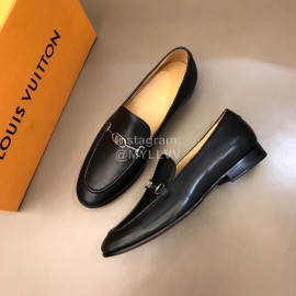 LV Cowhide Hardware Buckle Loafers For Men Black