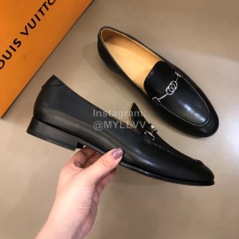 LV Cowhide Hardware Buckle Loafers For Men Black