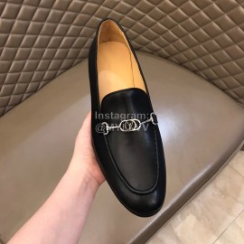 LV Cowhide Hardware Buckle Loafers For Men Black