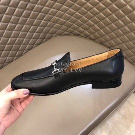 LV Cowhide Hardware Buckle Loafers For Men Black