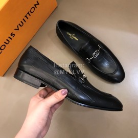 LV Black Cowhide Hardware Buckle Loafers For Men
