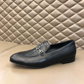 LV Black Cowhide Hardware Buckle Loafers For Men
