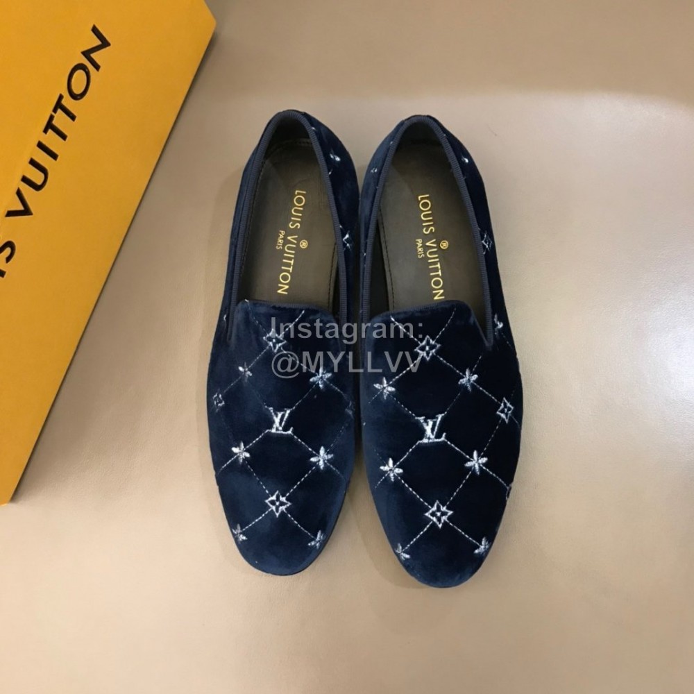 LV VeLVet Cowhide Business Loafers For Men Navy