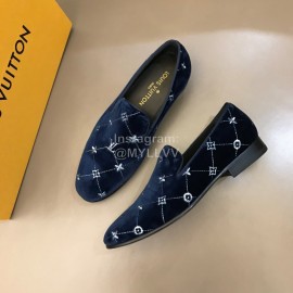 LV VeLVet Cowhide Business Loafers For Men Navy