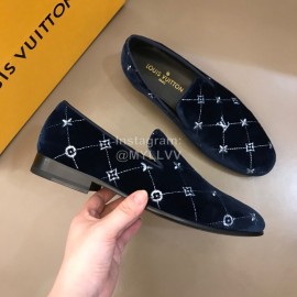 LV VeLVet Cowhide Business Loafers For Men Navy