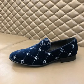 LV VeLVet Cowhide Business Loafers For Men Navy