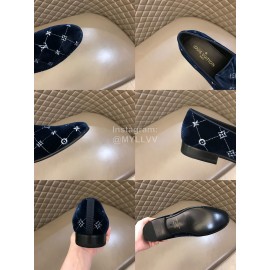 LV VeLVet Cowhide Business Loafers For Men Navy
