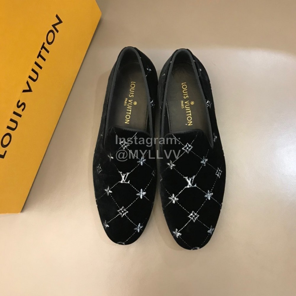 LV VeLVet Cowhide Business Loafers For Men Black