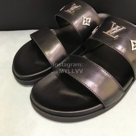 LV Black Monogram Patterned Metal Cowhide Slippers For Men