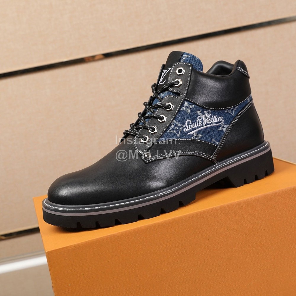 LV Calf Leather Casual High Top Short Boots For Men Black