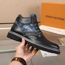 LV Calf Leather Casual High Top Short Boots For Men Black