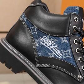 LV Calf Leather Casual High Top Short Boots For Men Black
