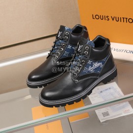 LV Calf Leather Casual High Top Short Boots For Men Black