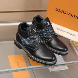 LV Calf Leather Casual High Top Short Boots For Men Black