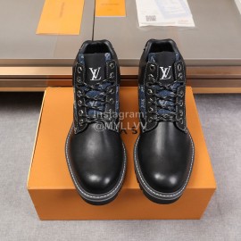 LV Calf Leather Casual High Top Short Boots For Men Black